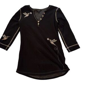 Alp N Rock Black Long Sleeve Top with Hummingbird Embroidery